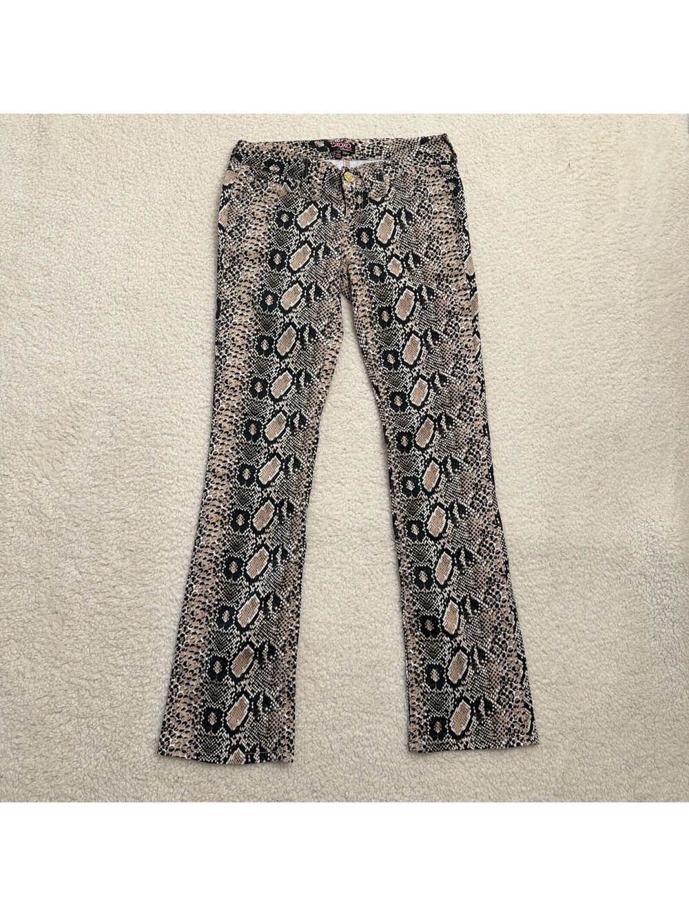 Vintage XOXO Y2K Snakeskin Print Jeans Juniors 5/6 Low Rise Bootcut Rhinestone